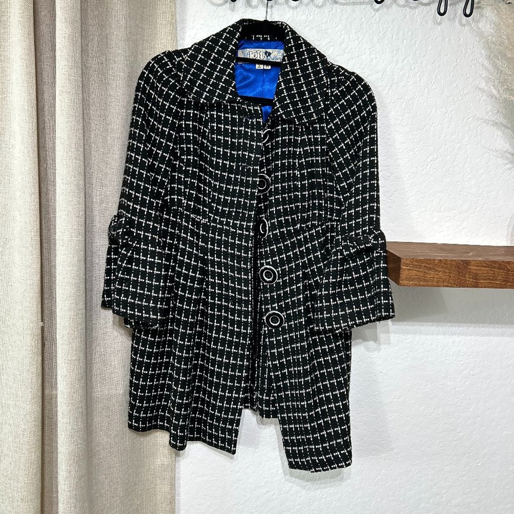 Tweed Medium Length Light Coat - Black and White - Size M / Fits Like Small